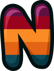 Bold cartoon alphabet letter N in retro sunset color style. Perfect for kids' projects, playful titles, branding, crafts, and education. Isolated high-quality PNG on transparent background.