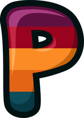 Bold cartoon alphabet letter P in retro sunset color style. Perfect for kids' projects, playful titles, branding, crafts, and education. Isolated high-quality PNG on transparent background.