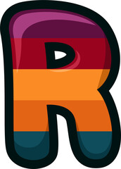 Bold cartoon alphabet letter R in retro sunset color style. Perfect for kids' projects, playful titles, branding, crafts, and education. Isolated high-quality PNG on transparent background.