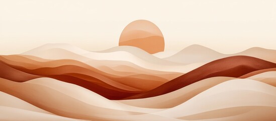 Abstract minimalist landscape illustration in warm earth tones with flowing shapes and lines.