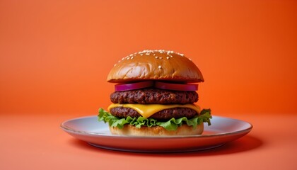 a large burger placed on a plate