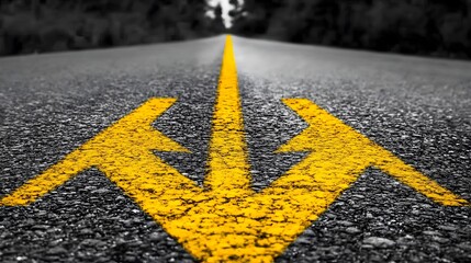 Asphalt Road with Yellow Arrow Directional Markings