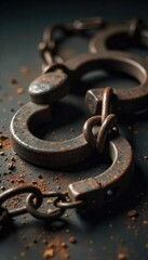 A historical depiction of shackles and chains, representing the brutal reality of slavery The image evokes a somber reflection on this dark chapter in human history , captivity, weathered