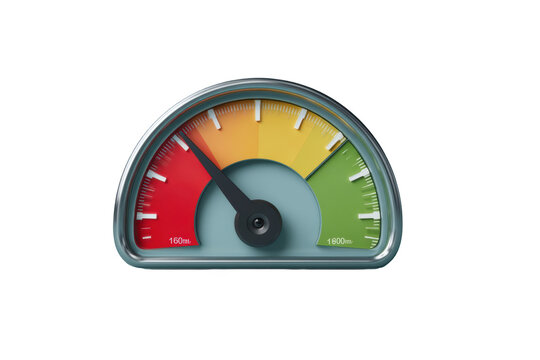 Speedometer gauge with color zones vector illustration indicating performance level isolated on white background