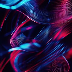 Dynamic abstract digital design featuring blue and red neon light trails. 