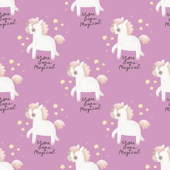 seamless pattern with cartoon unicorns. Magic. Colorful illustration flat style for kids. Animals. hand drawing. baby design for fabric, print, wrapper