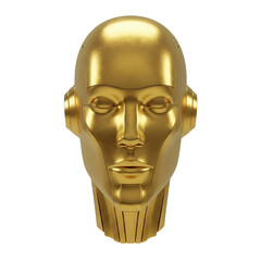 Golden humanoid robot head isolated on transparent