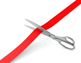 Silver Scissors Cutting Red Ribbon Ceremony Opening New Begining