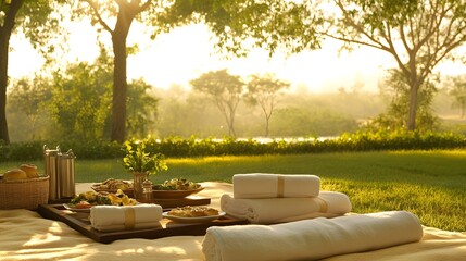 Luxury Outdoor Picnic Breakfast in Sunny Park