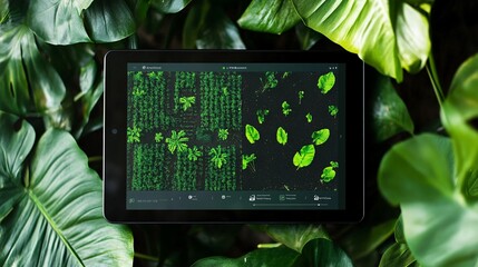 Digital Agriculture: Tablet Displaying Real-Time Crop Growth Analytics