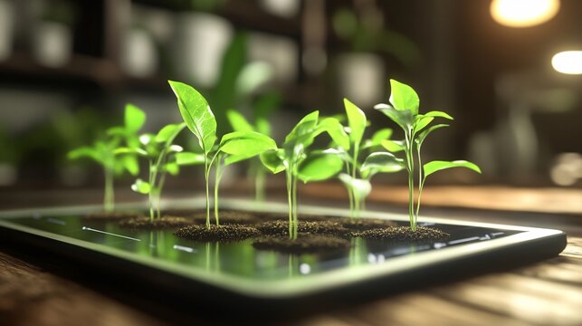 Agricultural Technology: Tablet Displaying Real-Time Crop Growth Analytics