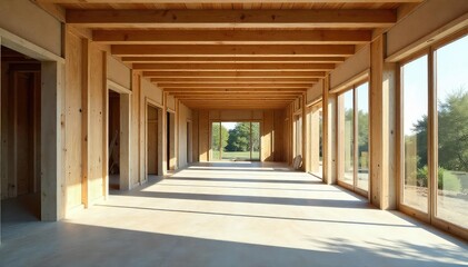 Obraz premium Modern home under construction, showcasing exposed beams and framing , real estate, drywall, doors