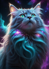 cat with blue eyes on cosmic
