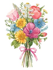 Fototapeta premium Colorful spring flowers with tulips roses and daisies in a bouquet