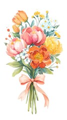 Fototapeta premium Colorful spring flowers with tulips roses and daisies in a bouquet