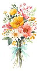 Obraz premium Colorful spring flowers with tulips roses and daisies in a bouquet
