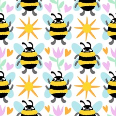 Kids seamless bee pattern for fabrics and packaging and gifts and cards and linens and wrapping paper