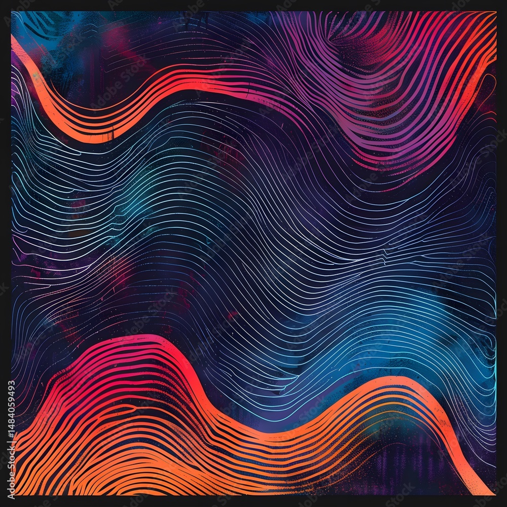 Poster a mesmerizing abstract design with a futuristic flowing wavy pattern.