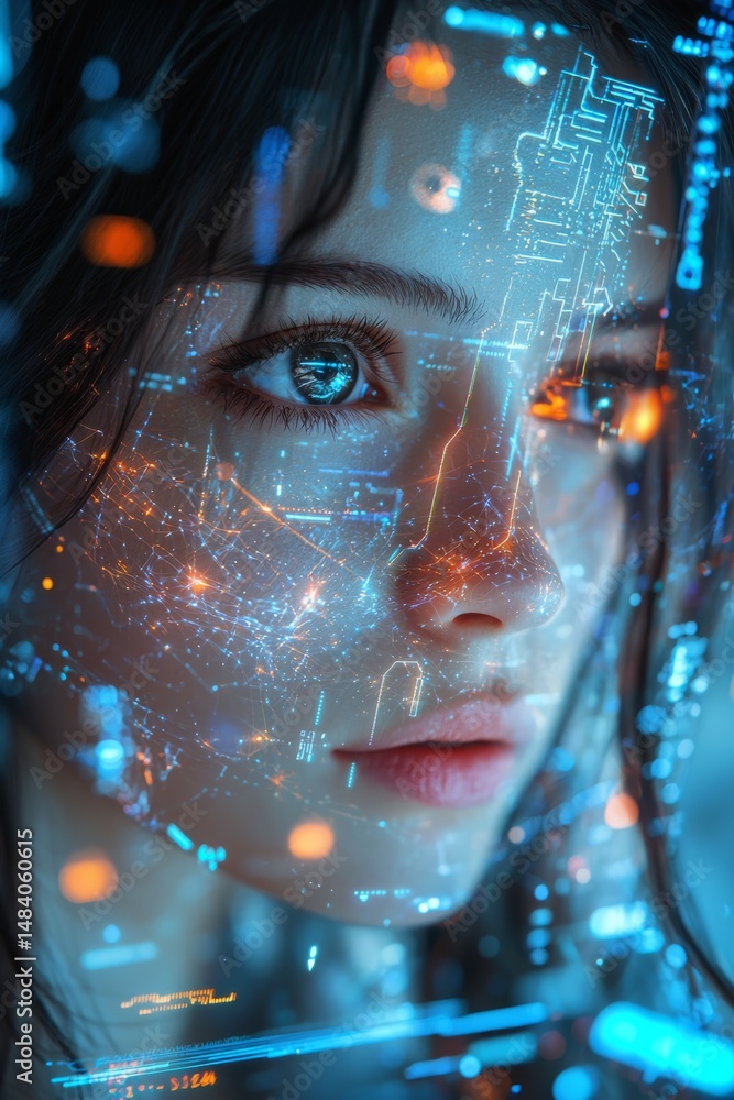 Poster digital education concept immersive technology and learning in a futuristic environment focused view