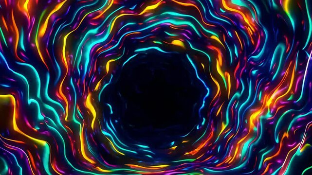  Abstract swirling vortex of colorful lines forming a hypnotic digital tunnel.