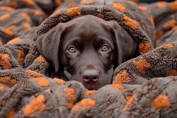 Caring hands gently drying a pampered labrador retriever during cozy bath time and grooming