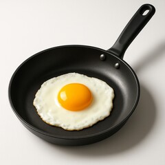Sunny-side-up egg in frying pan on white background

