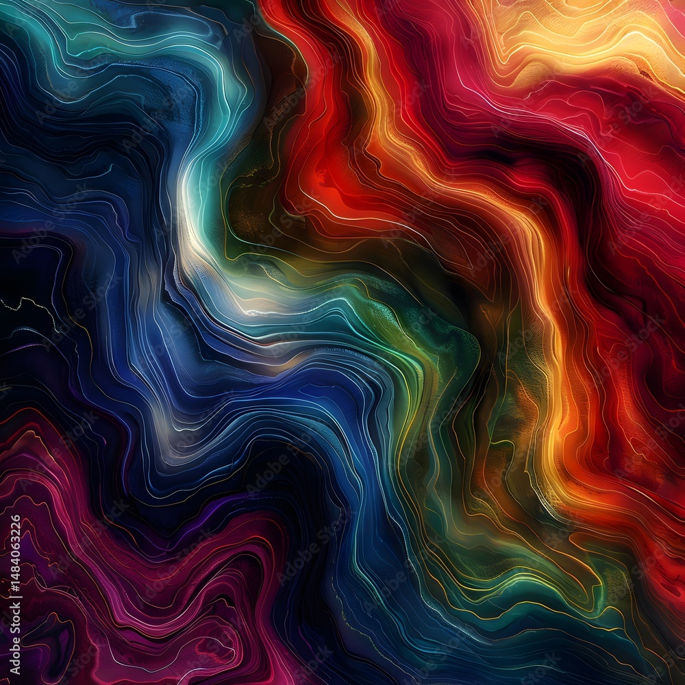 Poster a beautiful abstract image with swirling, multi-colored wavy patterns.