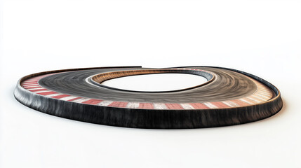 A round dirt track with a red and white line. The track is empty and has no cars or people on it