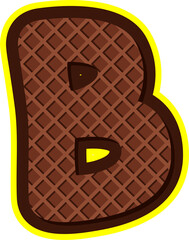 Delicious cartoon alphabet letter B styled as chocolate wafer with yellow outline. Perfect for food-themed designs, kids projects, packaging, and digital crafts. Isolated PNG on transparent background