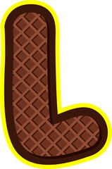 Delicious cartoon alphabet letter L styled as chocolate wafer with yellow outline. Perfect for food-themed designs, kids projects, packaging, and digital crafts. Isolated PNG on transparent background