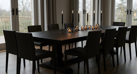 Elegant Dining Room Interior With Candlelit Table For Gatherings And Celebrations