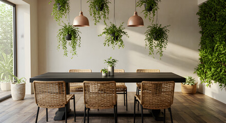 Aesthetic Dining Room Featuring Natural Elements And Harmonious Interior Design