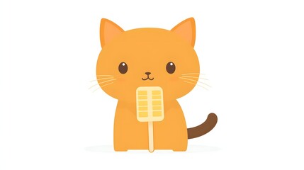 Cute orange feline figure holding a sweet treat.