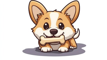 Adorable cartoon dog holding a bone.