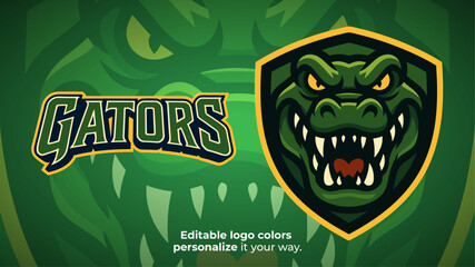 Gator Shield Mascot Logo – Front View of Aggressive Alligator Inside Crest Vector for E-Sport and Competitive Gaming Teams

