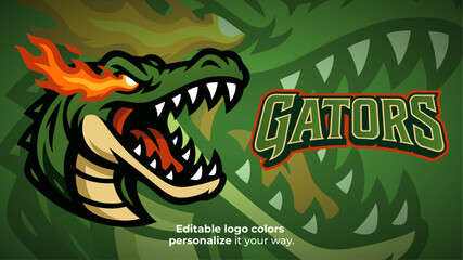 Flaming Gator Mascot Logo – Roaring Alligator Head with Fire Vector for E-Sport, Fantasy and Reptile-Themed Gaming Teams
