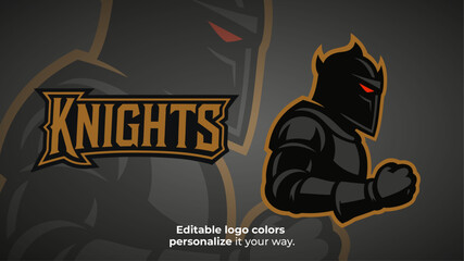 Silent Dark Knight Mascot Logo – Black Armored Warrior with Red Eyes in Aggressive Pose Vector for E-Sport and Fantasy Teams
