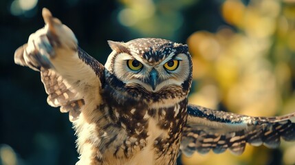 Obraz premium Majestic owl wingspan, captivating avian predator in natural habitat