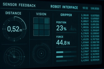 Robot interface sensor feedback with distance vision and gripper position force data for computer engineering technology control system
