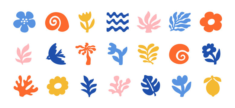 Vector set of abstract summer marine shapes. Modern trendy minimalist set. 