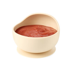 Baby food. Tasty puree in bowl isolated on white