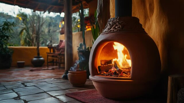 Charming Rustic Outdoor Fireplace Creating Warmth and Atmosphere on the Patio