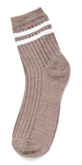 Pair of brown socks isolated on white, top view
