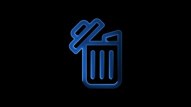 Glowing neon  delete icon, animation on black  background 4k video motion graphic