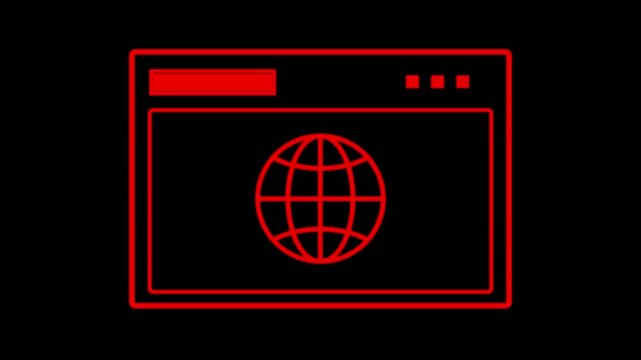 Glowing internet  web service icon. isolated on black background. 4k video motion graphic animation