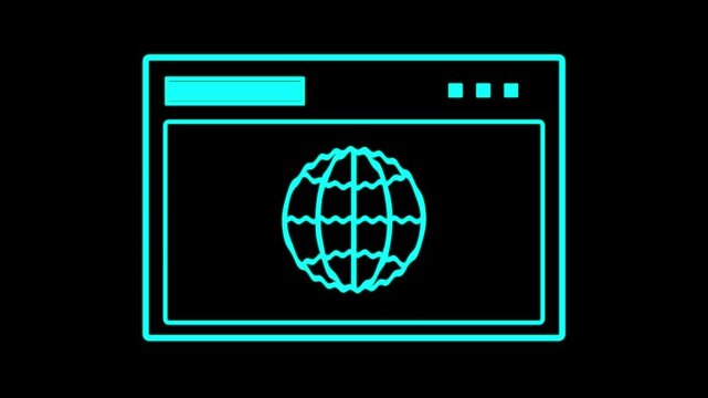 Glowing internet  web service icon. isolated on black background. 4k video motion graphic animation