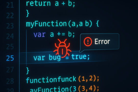 Computer engineering code error bug programming software development debugging technology concept