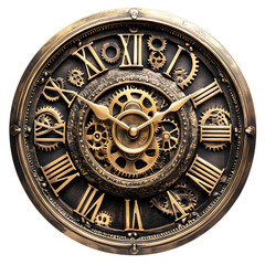 Fototapeta premium Steampunk Mechanical Clock with Exposed Gears and Roman Numerals