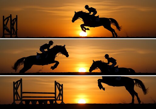 Golden Hour Equestrian Silhouettes: Jumping for Joy