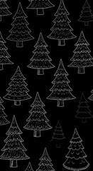 Midnight Forest: Silver Sketch Christmas Trees AI Generated
